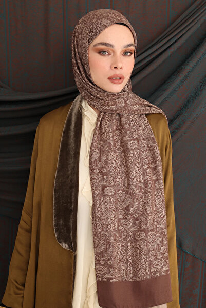 Mooncorn Bitter Brown-Beige Henna Pattern Double Sided Shawl