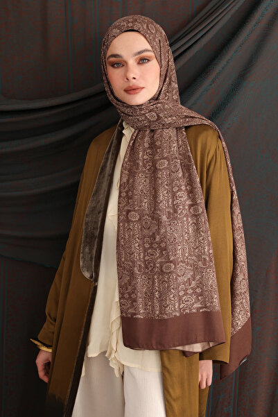 Mooncorn Bitter Brown-Beige Henna Pattern Double Sided Shawl