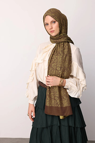 Mooncorn Σάλι διπλής όψης με μοτίβο χενάς Bitter Coffee-Salmon