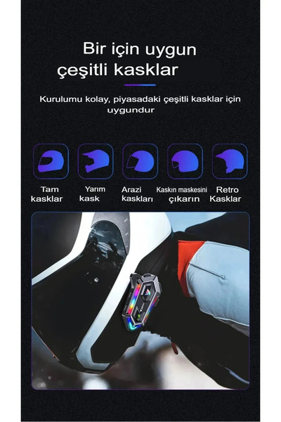 Wair Teknoloji Y20 MAX 2 Kişi Bağlantılı RGB  Işıklı 1000mAh Bluetooth Motosiklet Kask Kulaklık İntercom Uyumlu