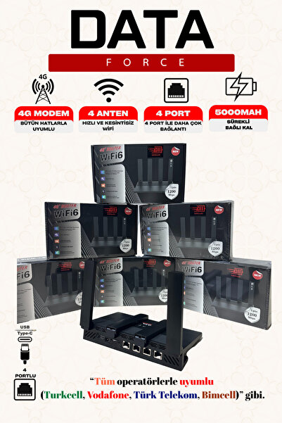 DataForce Sim Kartlı Taşınabilir Modem 5000mAh – 4 Portlu, Hızlı Wi-Fi, Güçlü Çekim & Uzun Pil Ömrü