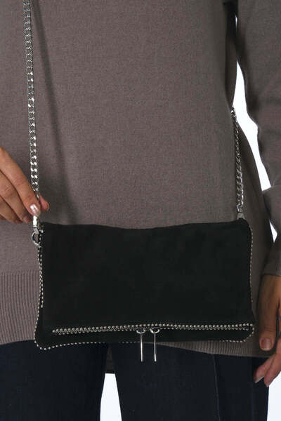 ABBRA Women's Real Suede Leather Chain Strap Portfolio Lined Bag