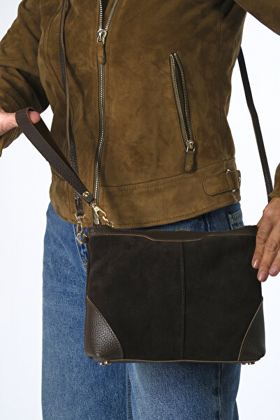 ABBRA Women's Real Suede Leather Small Bag with Shoulder Strap