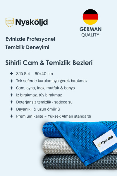 Nysköljd Solingen Mikrofiber Cam Bezi Sihirli Bez İz Bırakmayan Temizlik Bezi Mikrofiber 40x 60 Cm 3 Adet