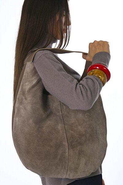 ABBRA Γυναικεία τσάντα από γνήσιο δέρμα σουέτ, διπλής όψης, μεγάλη τσάντα