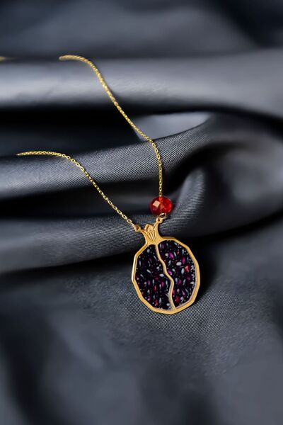 Papatya Silver 925 Ayar Gümüş Gold Kaplama Uğur Böcekli , Mineli Bolluk Ve Bereket Tılsımı Nar Taneli Kolye