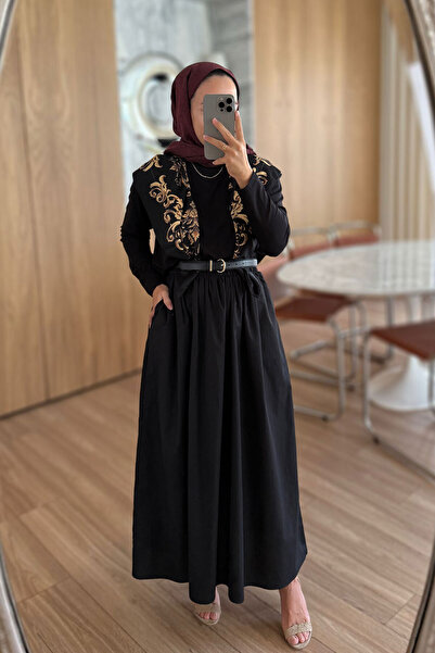 Ka Hijab Φούστα καμπάνα με ελαστική μέση και τσέπες - Μαύρη