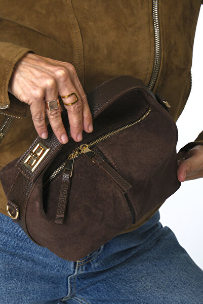 ABBRA Women's Real Suede Leather Small Bag with Hand Shoulder Strap and Lining