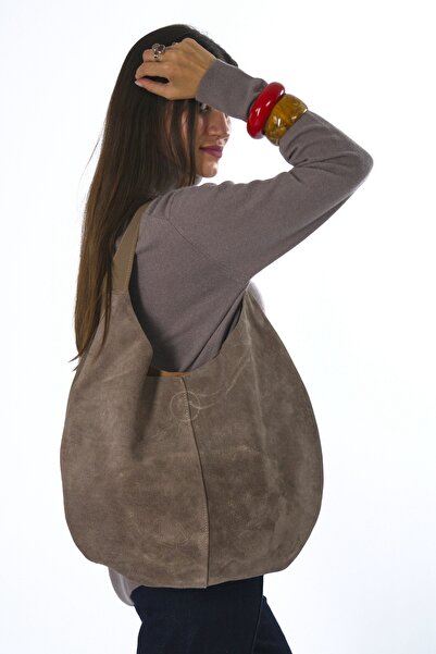 ABBRA Γυναικεία τσάντα από γνήσιο δέρμα σουέτ, διπλής όψης, μεγάλη τσάντα