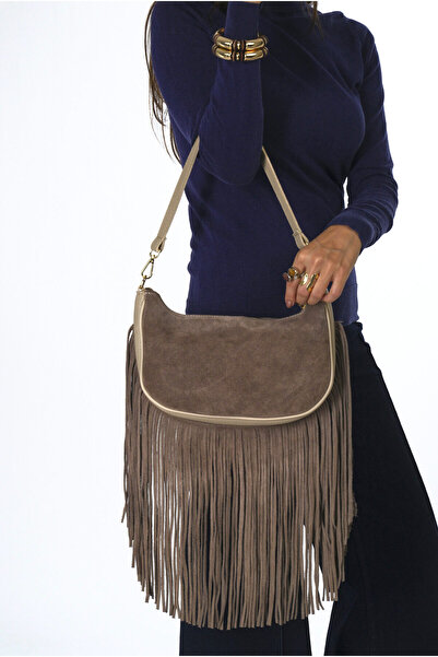 ABBRA Women's Real Suede Leather Bottom Tassel Lined Bag