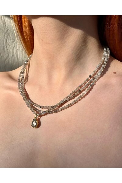 eyla collection قلادة من الحجر الطبيعي من اللابرادوريت الحقيقي من لابريسنت