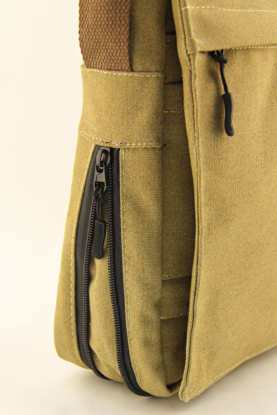 QUB CLUB Postman Camel Business School Canvas Waterproof Gusseted Briefcase Street Bag