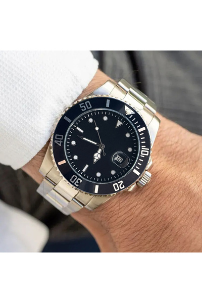 Tulpar Limited Edition Silver Steel Band Black Dial Calendar Men's Wristwatch