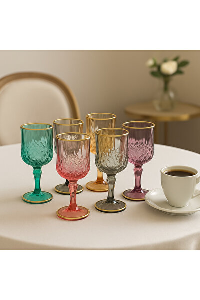 YzHome مجموعة من 6 أكواب قهوة ملونة مذهبة ومياه