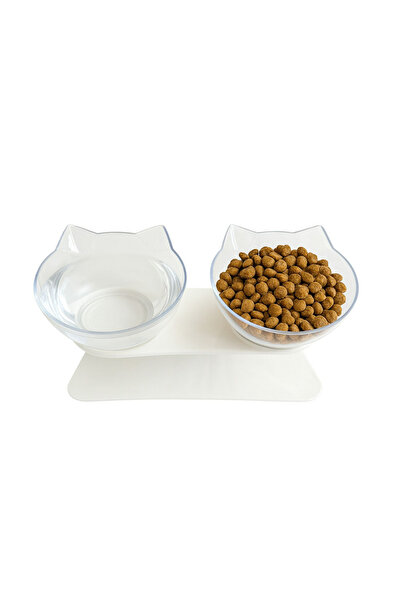 YAPAY ÇİÇEKÇİNİZ Çift Hazneli Kedi Kulaklı Beslenme Mama ve Su Kabı 350 ML
