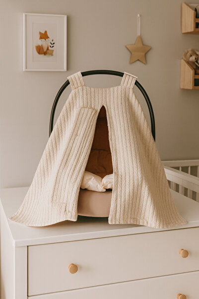 Jaju Baby Kahve Örgü Kumaş Puset Örtüsü ve Minderi %100 Pamuk