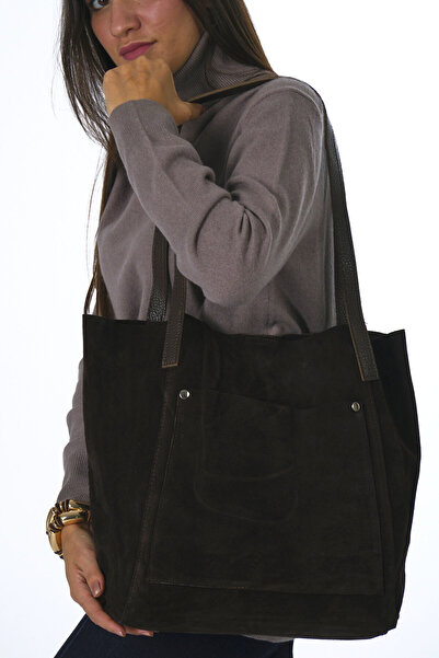 ABBRA Women's Real Suede Leather Bag with Large Front Pocket