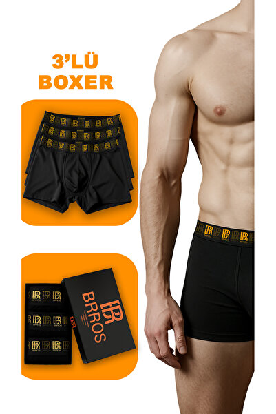 BRROS Erkek 3’lü Pamuklu Boxer Set – Rahat ve Esnek İç Giyim – Erkek Boxer