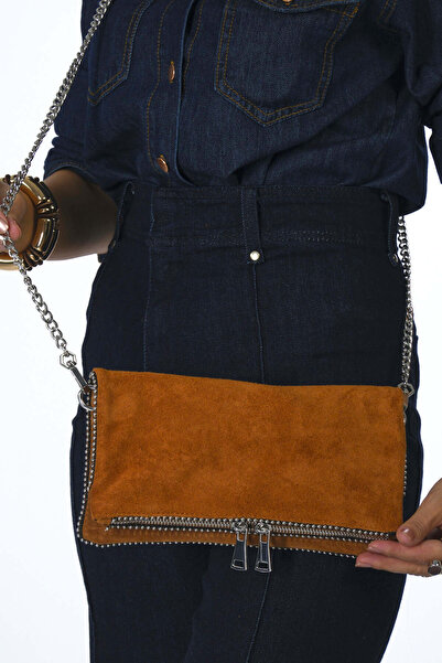 ABBRA Women's Real Suede Leather Chain Strap Portfolio Lined Bag