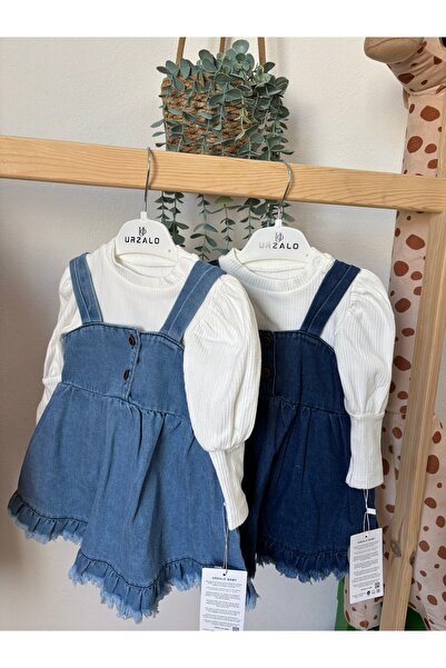 urzalobaby Püsküllü kot jile elbise %100 pamuklu