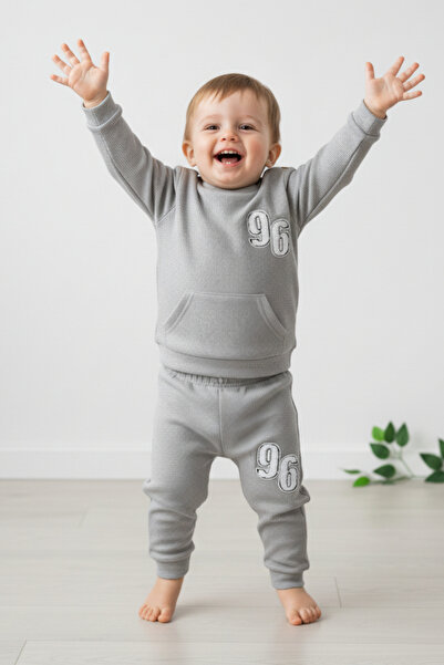 voyyo kids baby Baby Boy 96 Embroidered Waffle Fabric Seasonal 6-9-12-18-24 Months Long Sleeve Daily Baby Set