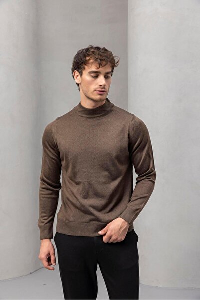 Valiberta Fincher Half Fisherman Slim Fit High Neck Men's Sweater - Brown