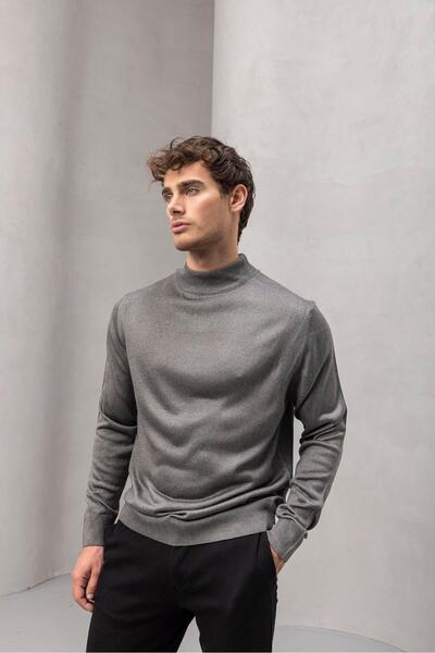 Valiberta Fincher Half Fisherman Regular Fit High Neck Men's Sweater - Smoked