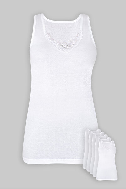 YASAR UNDERWEAR Women's 100% Cotton Lace Wide Strap Tank Top – White (Pack of 5)