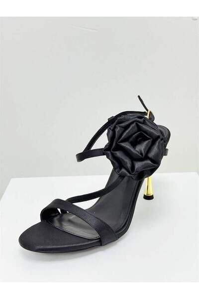 KRISTE BELL 2278 SİYAH SATEN GÜL FİYONK DETAYLI KADIN TOPUKLU AYAKKABI