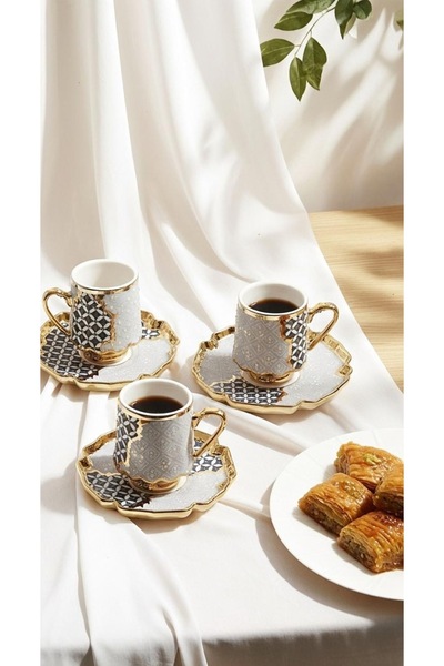 Generic Turkish coffee cup set with saucers