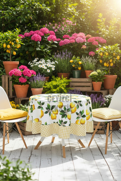 Çt Çeyizci Tekstil Yuvarlak Masa Örtüsü Dijital Baskılı