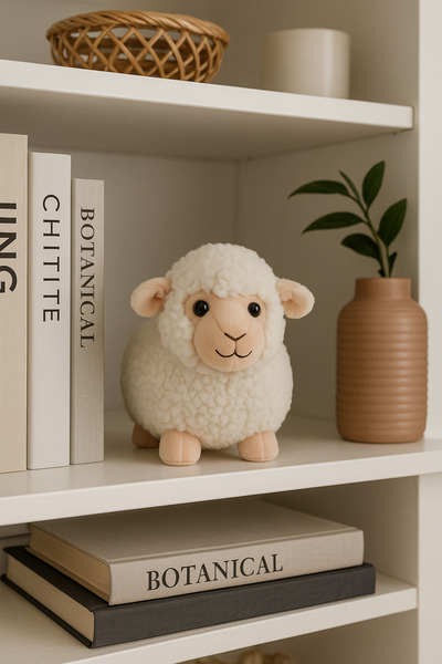 hak-iş oyuncak White Lamb Plush Toy – Cute Plush Lamb Stuffed with Soft Fiber (20X25 cm)