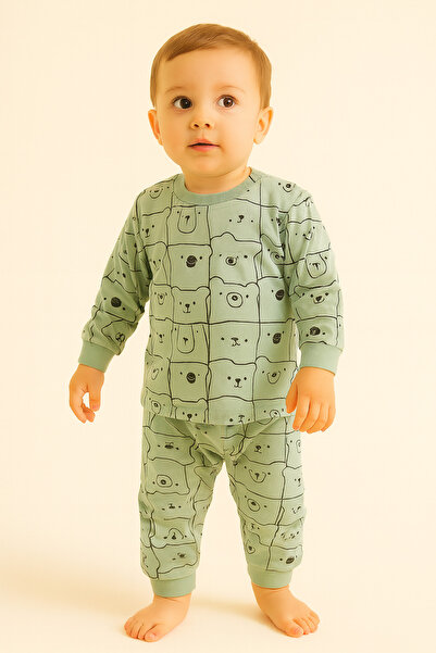 aden kids Mevsimlik Pamuklu Kumaş Karikatürlü Unisex Çocuk Pijama Takımı