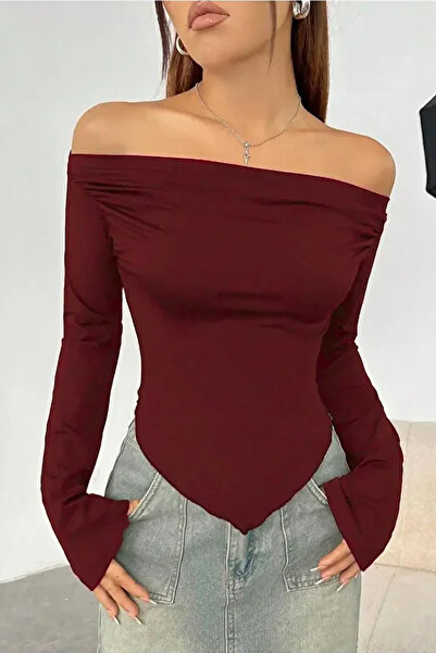 ecemore Bluză cu mânecă lungă cu detaliu cu șnur Madonna