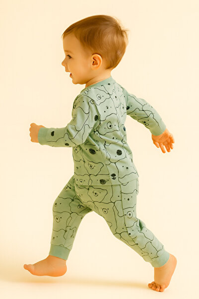 aden kids Mevsimlik Pamuklu Kumaş Karikatürlü Unisex Çocuk Pijama Takımı