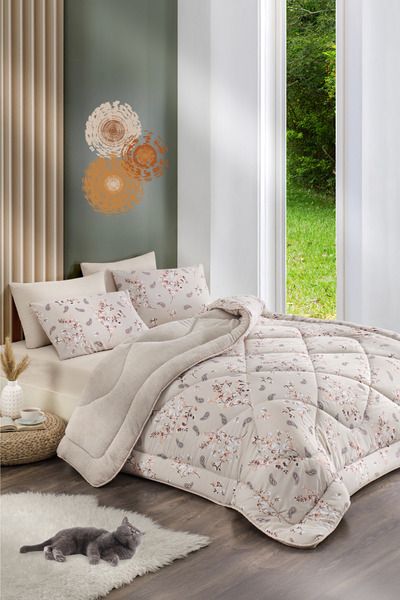Shopyteks لحاف ويلسوفت مزدوج بنقشة الزهور ذو وجهين 195×215