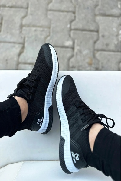 Scarpebutik Unisex Siyah Beyaz Hafif Nefes Alan Fileli Spor Sneaker Ortopedik Yürüyüş Ayakkabısı