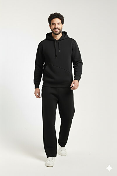 OXVİN Straight-Leg Three-Thread Soft Cotton Oversized Tracksuit Set with Side Pockets