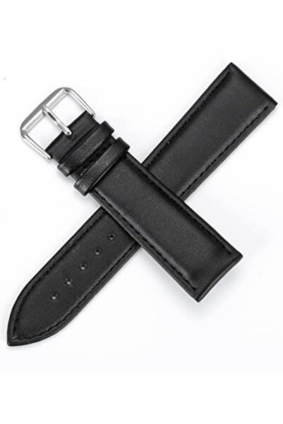 onlinekordon 22mm Watch Compatible Flat Black Classic Model Leather Watch Band Strap with 46mm Smart Pins