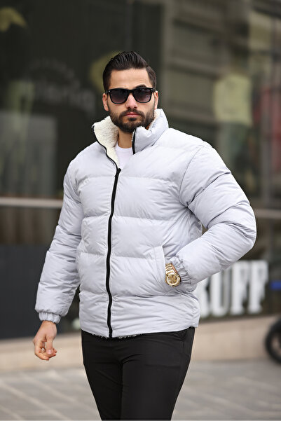 FASİON Men's Fur Lined Double-Sided Wearable Waterproof and Windproof down Jacket