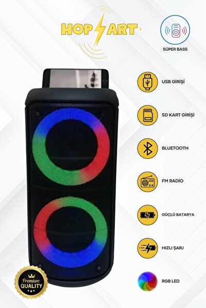HOP-ART HOPART-1265 Telefon Tutacaklı RGB Ledli Taşınabilir Bluetooth Parti H...