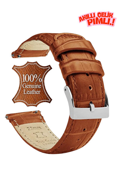 onlinekordon ⌚ 22mm Taba Krokodil Desenli Hakiki Deri Saat Kordonu – Tek Parç...