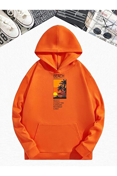DM DOLCE MORE Φούτερ με στάμπα παραλίας σε πορτοκαλί χρώμα με 3 νήματα