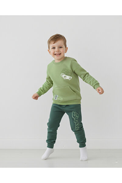 Ege Bebek Boys' Back Skateboard Printed 2-10 Years Old Seasonal 2 Thread Tracksuit Set