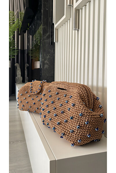 WOMANBAG HASIR EL YAPIMI TASARIM NAZAR BONCUKLU CLUTCH EL ÇANTASI