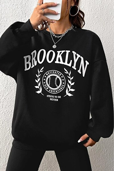 DM DOLCE MORE سترة رياضية كبيرة الحجم للجنسين مطبوعة بتصميم بروكلين من القطن ...