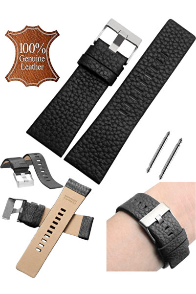 onlinekordon Diesel Uyumlu 24mm Siyah Deri Saat Kordonu