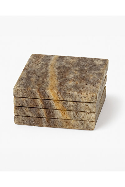 Modelce مجموعة من 4 قطع من أكواب الترافرتين الرمادية المربعة مقاس 10 × 10 سم ...