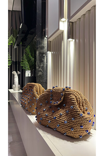WOMANBAG HASIR EL YAPIMI NAZAR BONCUKLU CLUTCH EL ÇANTASI