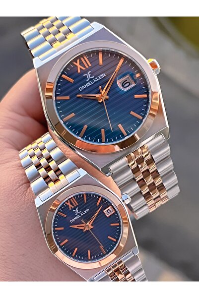 Daniel Klein Rose Silver Case Strap Navy Blue Tar Waterproof Couple's Exclusive Watch Cf.Dk.13891.7